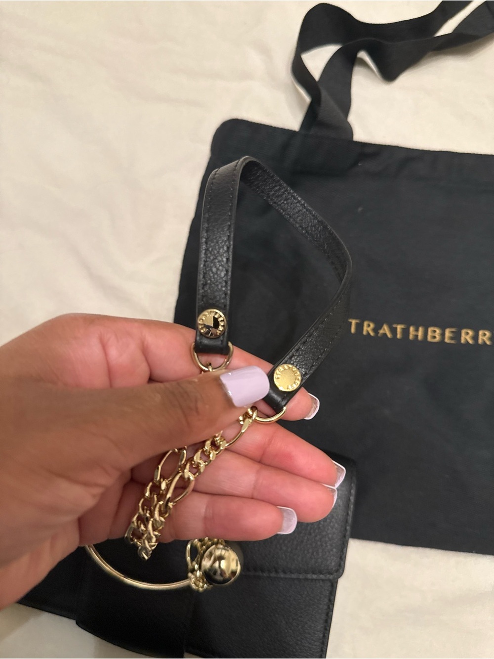 Strathberry Black Leather Wallet on Chain with Gold Arc Hardware - Picture 13 of 13